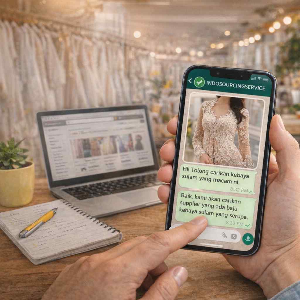 Usahawan butik pakaian pengantik menghubungi Indosourcingservice bertanya untuk minta carikan baju pengantin seperti gambar yang ditunjukkan